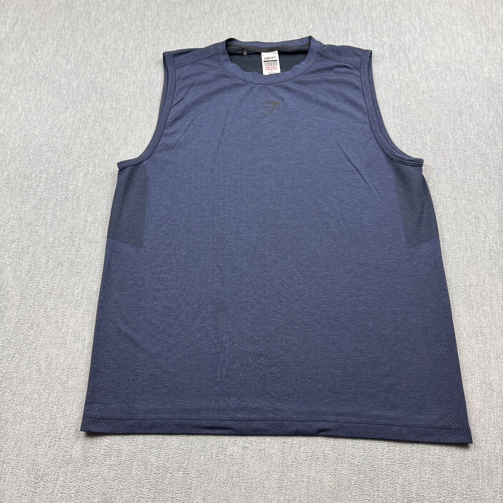 Gymshark Tank Top Mens Medium Blue Lightweight Seamless Muscle Tee Gym Training